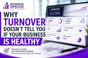 Business dashboard illustrating why turnover alone is not enough to measure business performance and why KPIs such as profitability, cash flow and ROI provide a more complete picture.